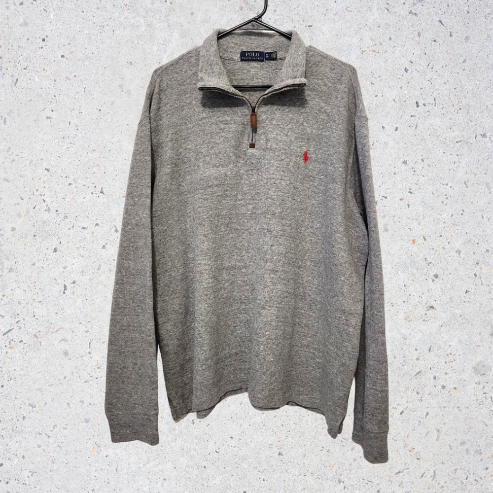 Ralph Lauren Quarter Zip Pullover Gray 100% Cotton Size XL